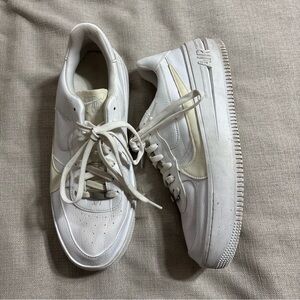Nike White Leather Low-Top platform Sneakers with Cream Swoosh
